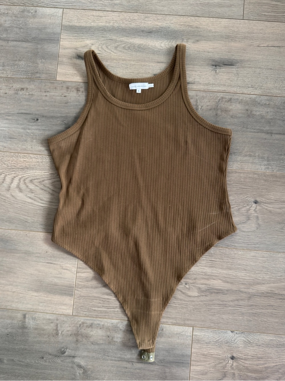 Good American Brown Ribbed One-Piece Bodysuit